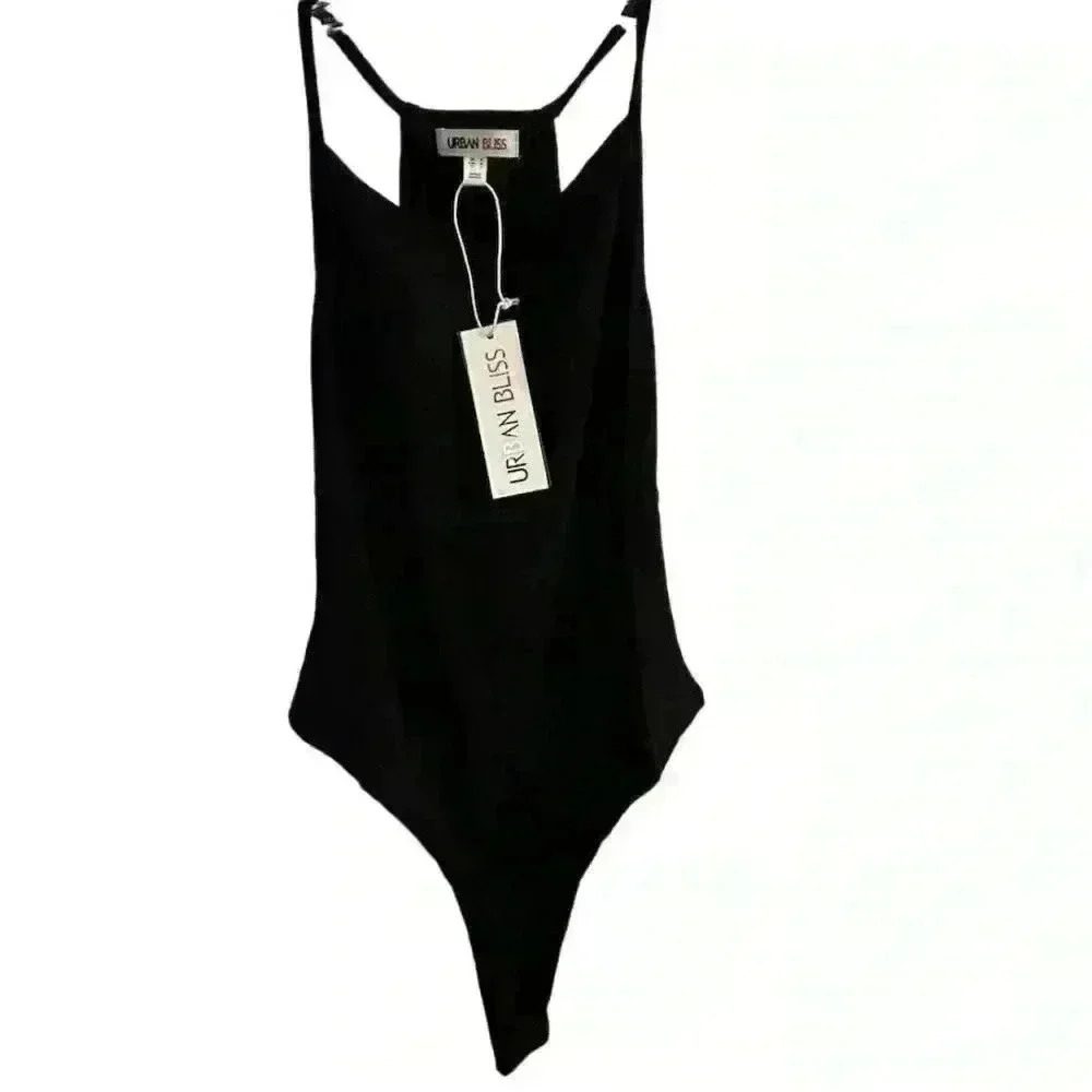 Urban Bliss‎ Women's Ribbed Racer Back Bodysuit Black Size S